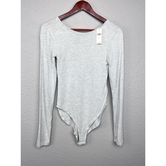 Anthropologie BodySuit XS Gray Long Sleeve Crew Neck Elevated Stretch T-Shirt - Picture 1 of 8